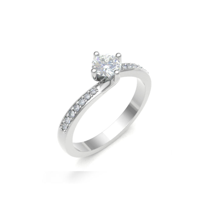 Platinum Twist Round Diamond Ring with Diamond Shoulders