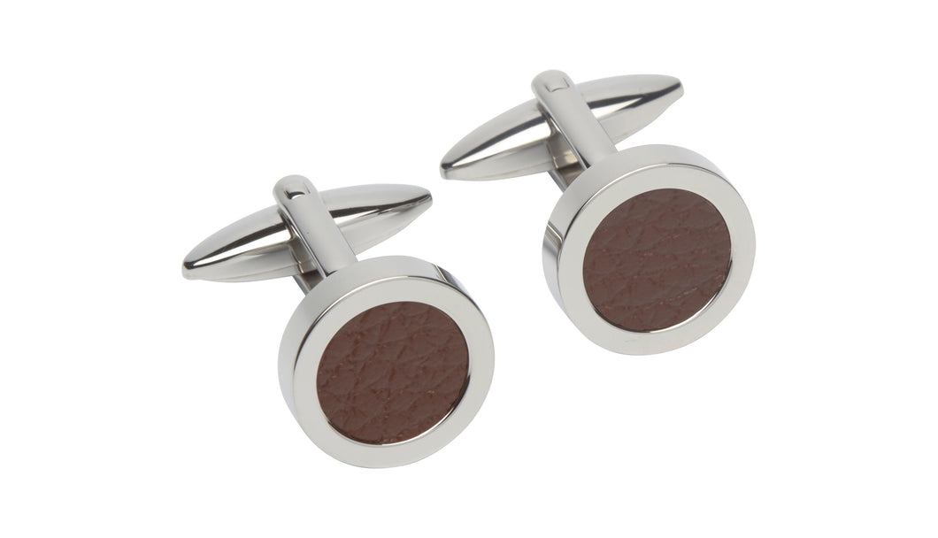 Steel Cufflinks with Brown Leather QC-200