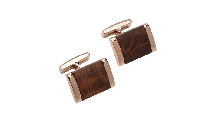 Steel Cufflinks Rose with Wood Inlay QC-232