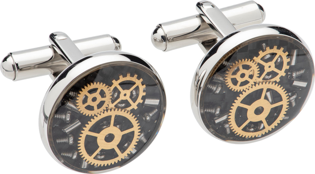 Cufflinks with Gold IP Plating and Black Carbon Fibre Inlay QC-266
