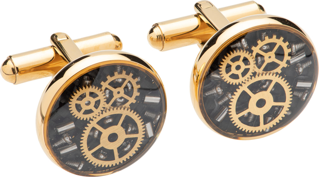 Cufflinks with Gold IP Plating and Black Carbon Fibre Inlay QC-267