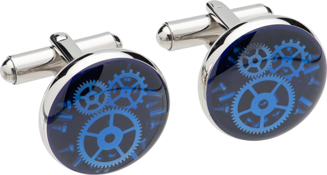 Steel and Blue Cogs Cufflinks QC-268
