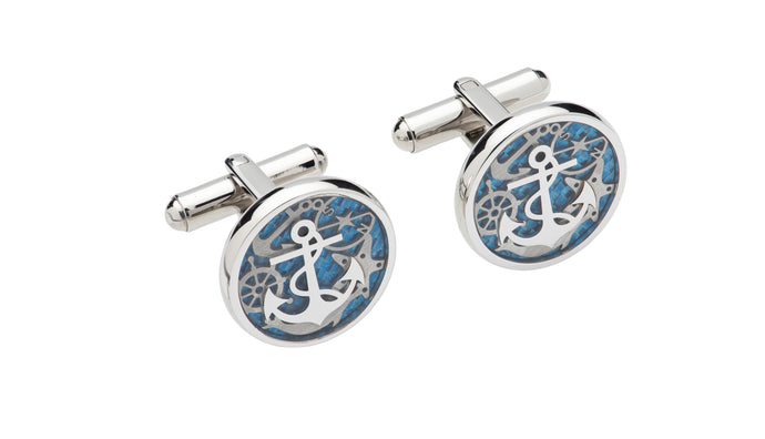 Steel Cufflinks with Blue Anchor QC-270