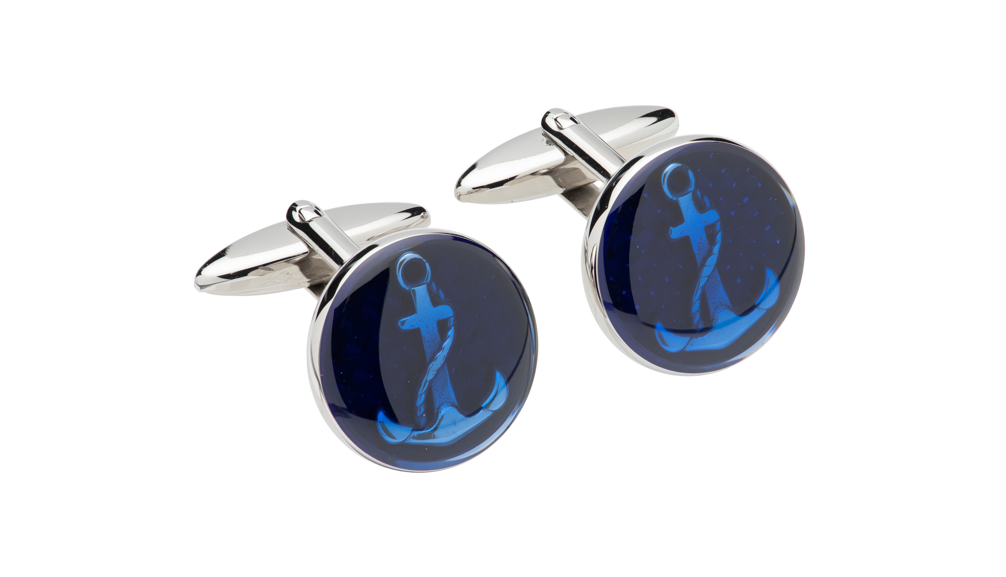 Steel and Blue Anchor Cufflinks QC-272