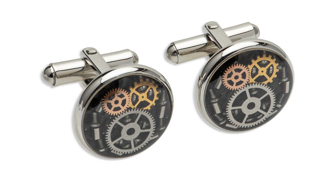 Steel and Gold, Rose Gold Cogs Cufflinks QC-277
