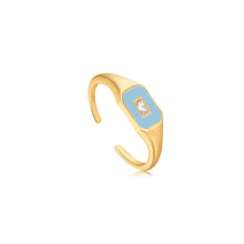 Load image into Gallery viewer, Powder Blue Enamel Emblem Gold Adjustable Ring R028-01G-B
