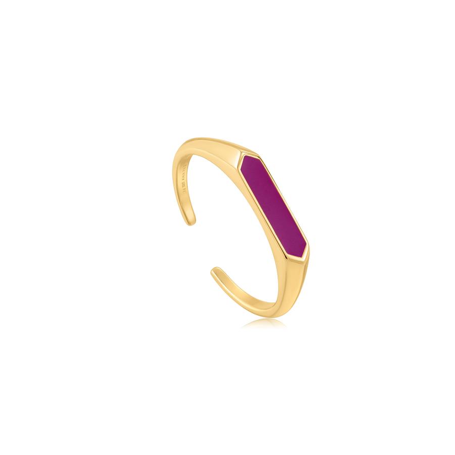 Berry Enamel Bar Gold Adjustable Ring R028-02G-R