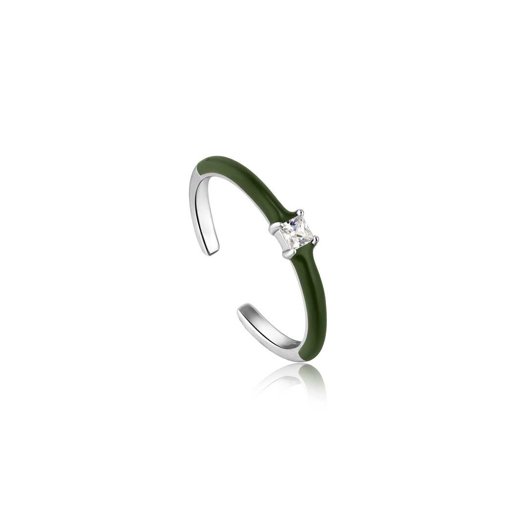 Forest Green Enamel Silver Adjustable Ring R031-02H-G