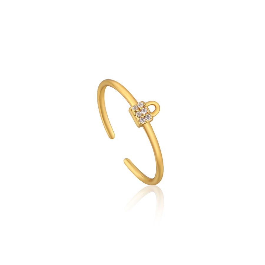 Gold Padlock Sparkle Ring R032-02G