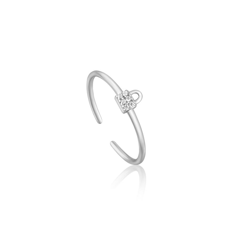 Silver Padlock Sparkle Ring R032-02H