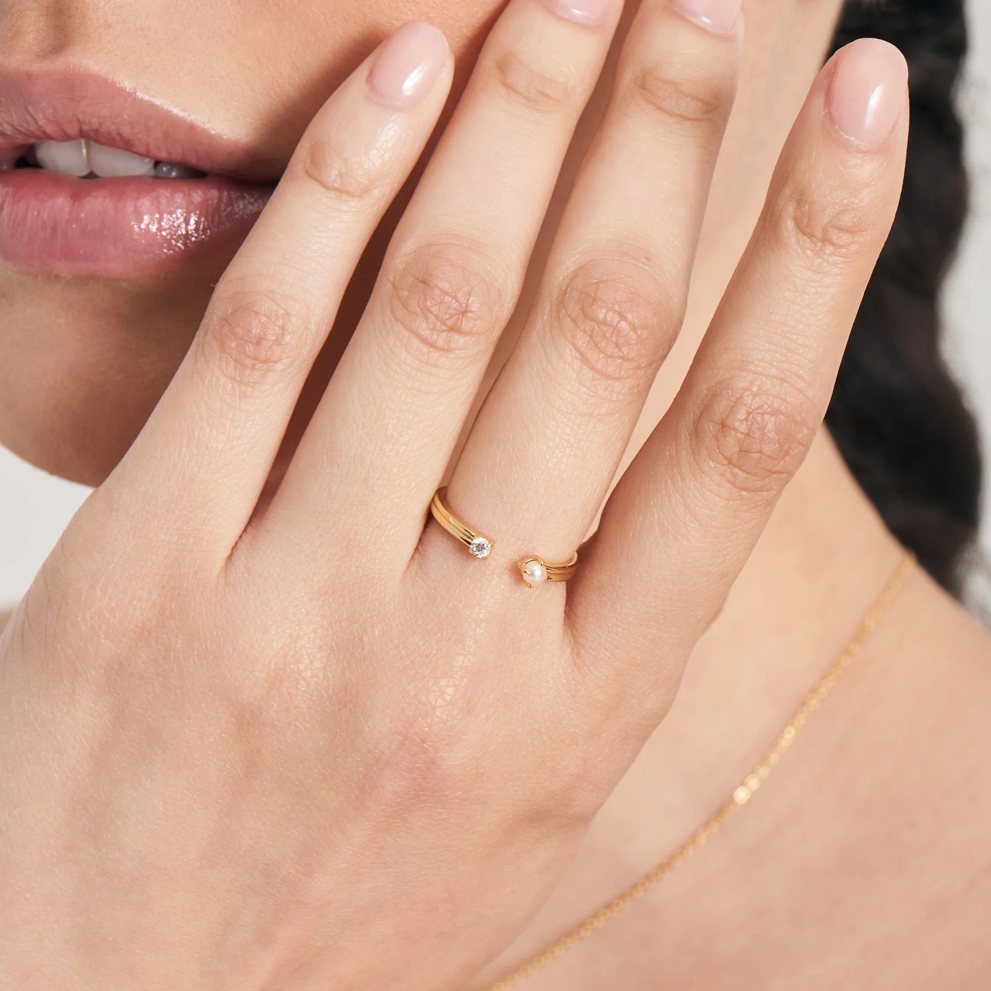 Gold Pearl Sparkle Adjustable Ring R043-01G