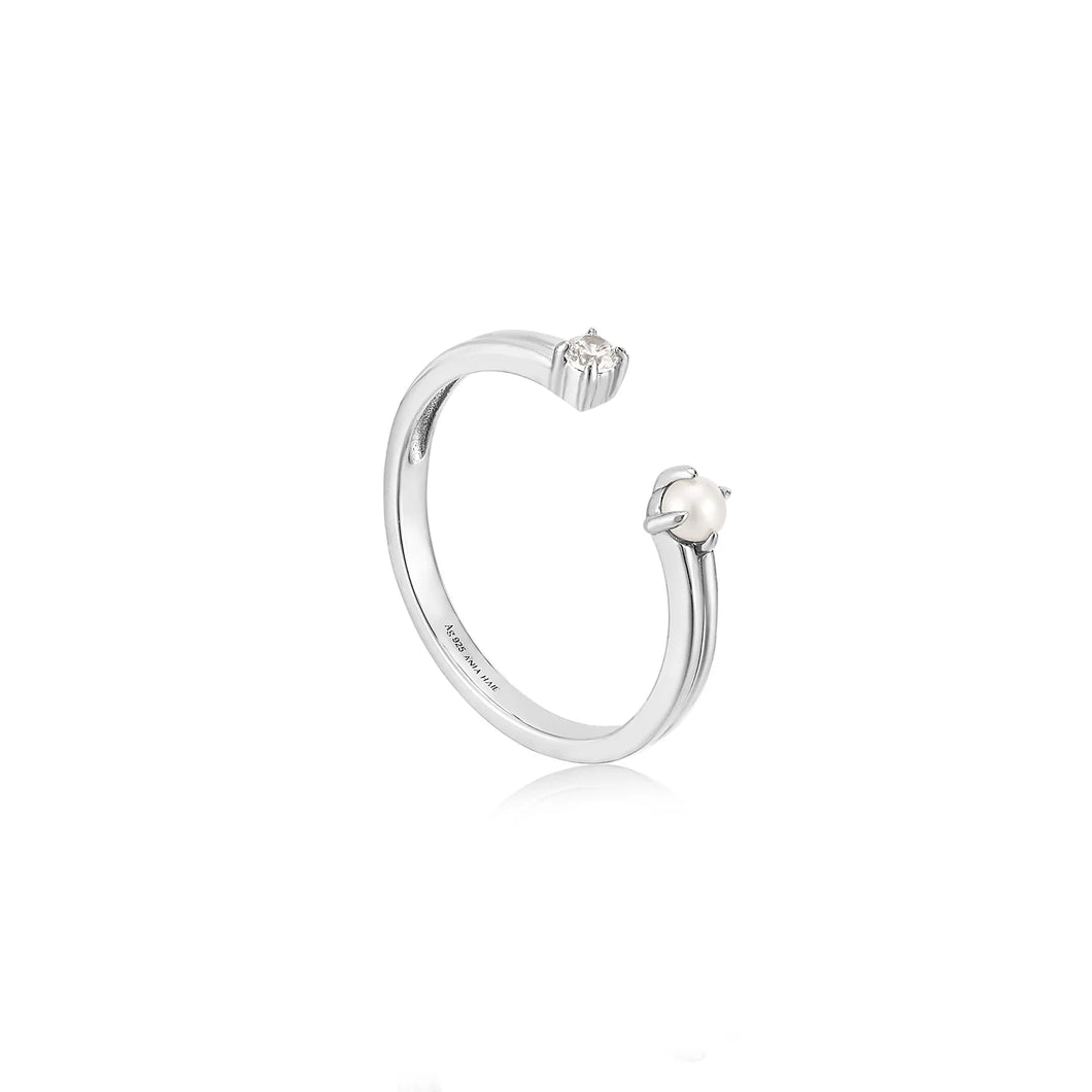 Silver Pearl Sparkle Adjustable Ring R043-01H