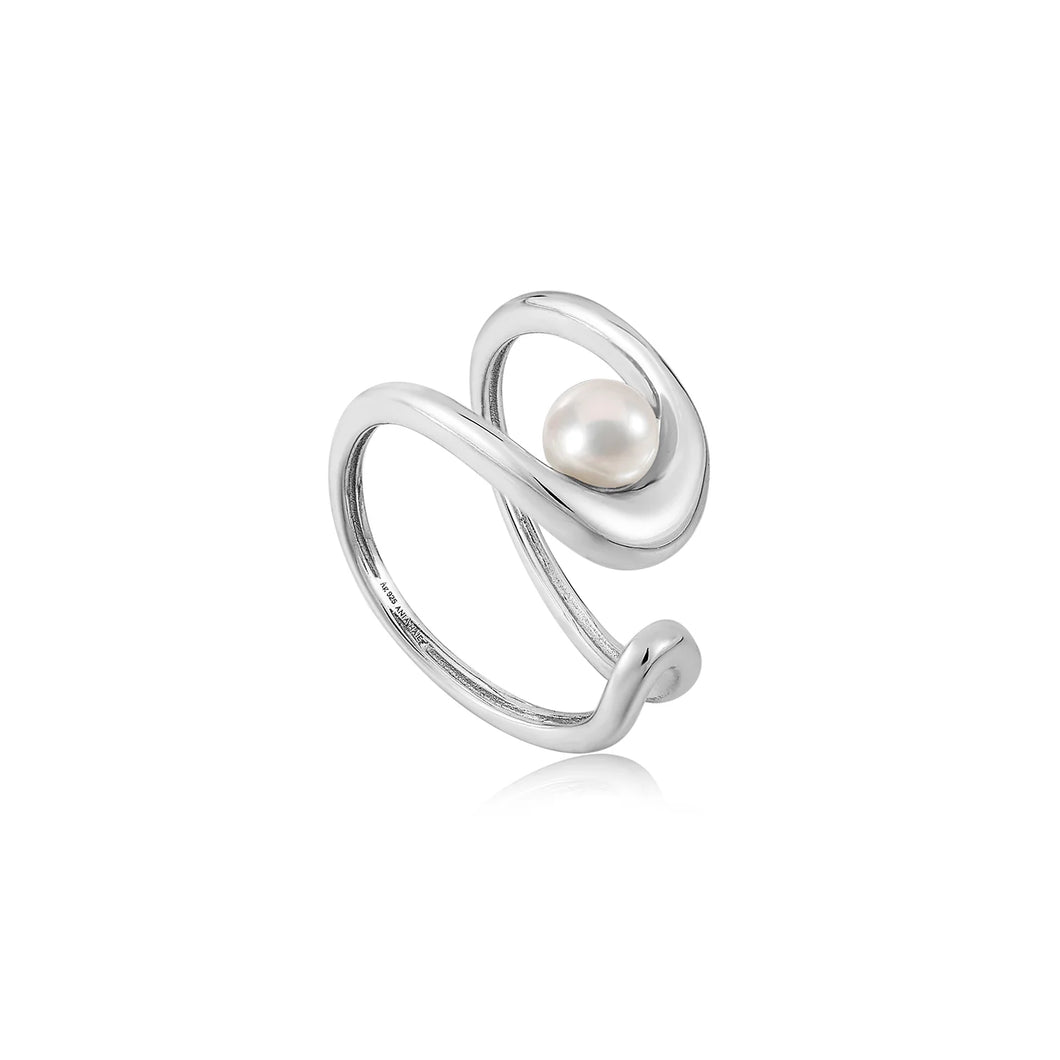 Silver Pearl Sculpted Adjustable Ring R043-02H