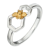 Load image into Gallery viewer, Silver &amp; Gold Honeycomb Bee Ring
