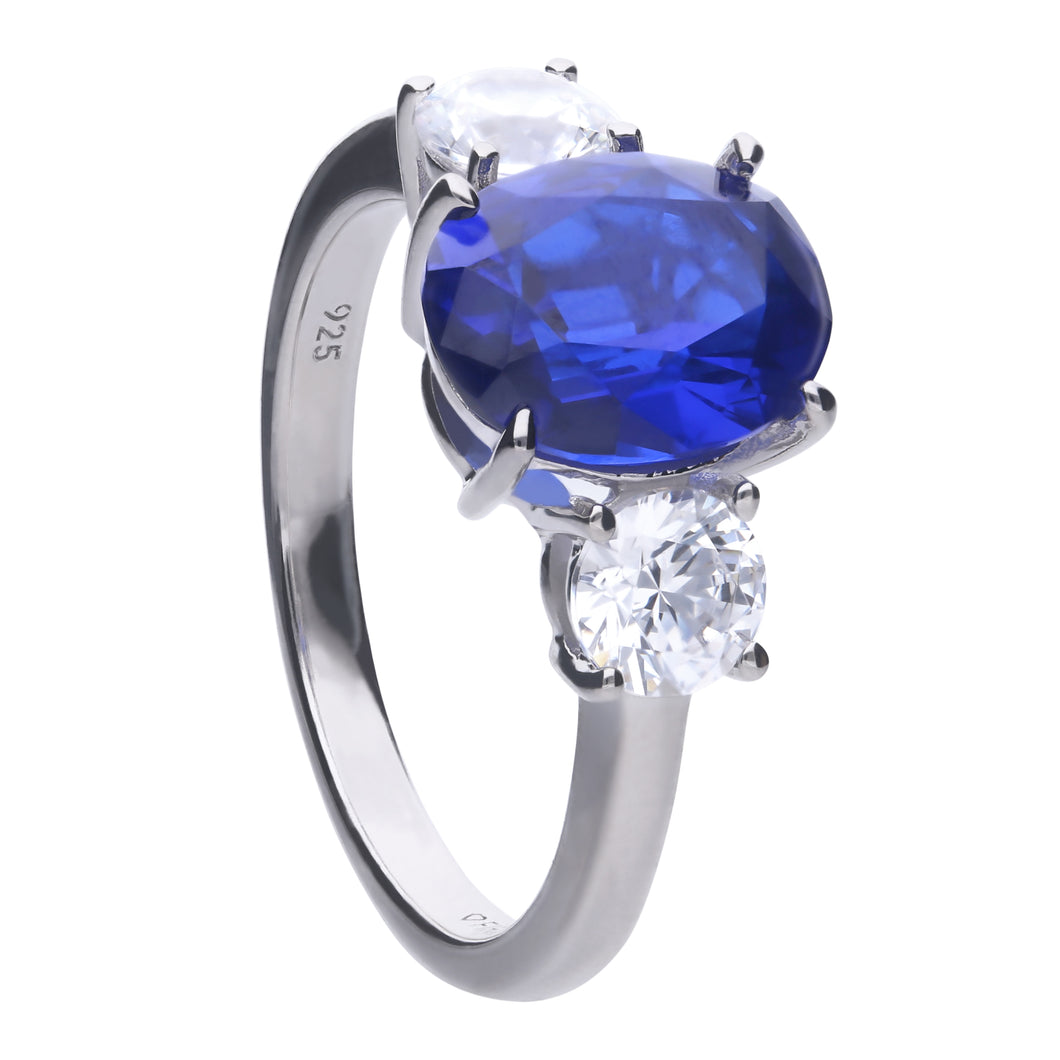 Oval Sapphire Blue Zirconia Trilogy Ring R3762