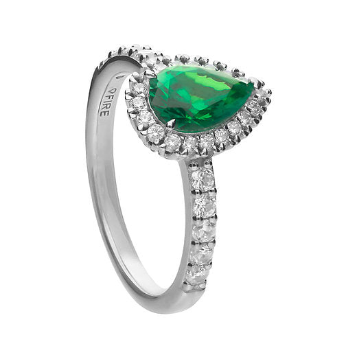 Green Zirconia Teardrop Ring with Pave Surround R3780