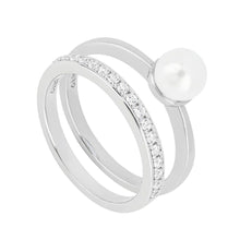 Load image into Gallery viewer, Shell Pearl And Diamonfire Zirconia Eternity Stacking Ring R3815
