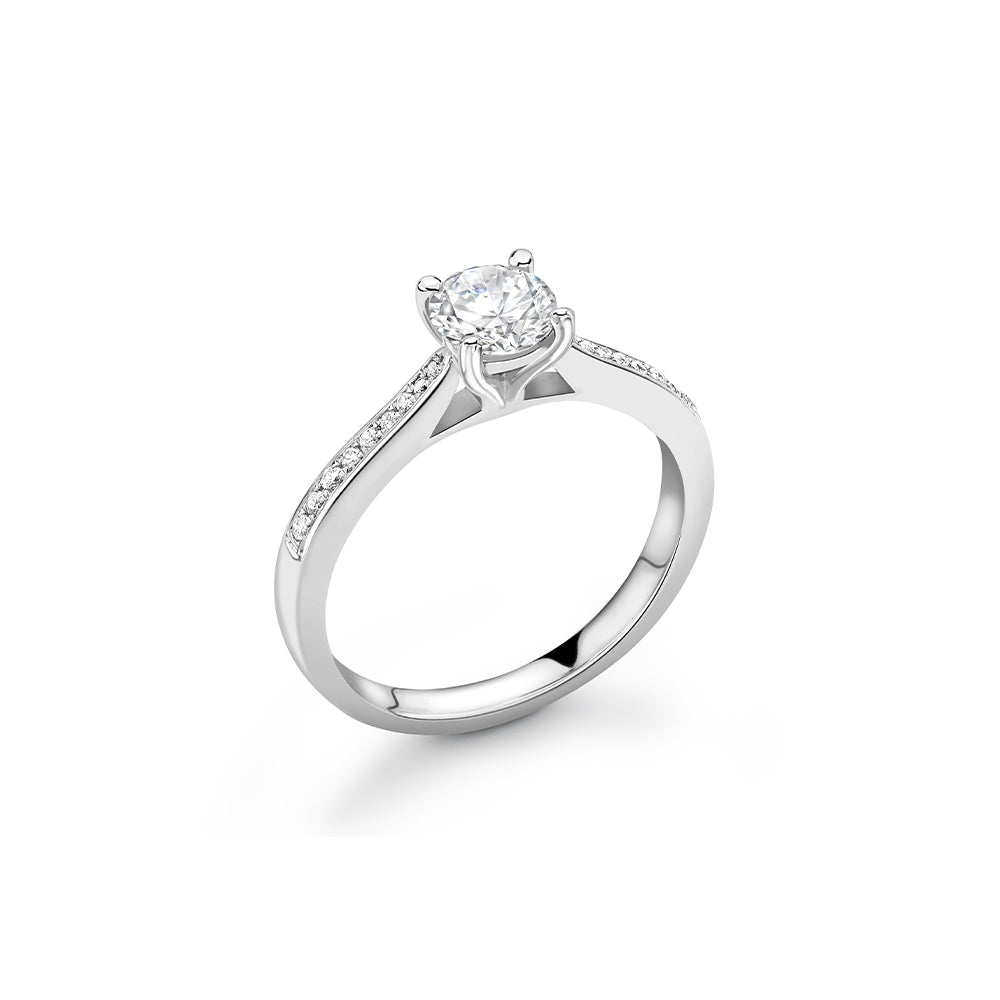 Platinum Round Diamond Ring with Tapered Shoulders