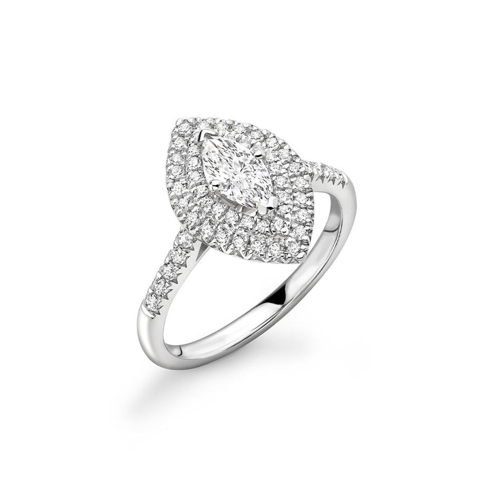 18ct White Gold Marquise Cut Double Halo Diamond Ring