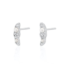 Load image into Gallery viewer, Silver Hannah Martin Pearl Ear Climber Stud Earrings
