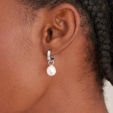 Load image into Gallery viewer, Silver Pearl Drop Sparkle Huggie Hoop Earrings E043-04H

