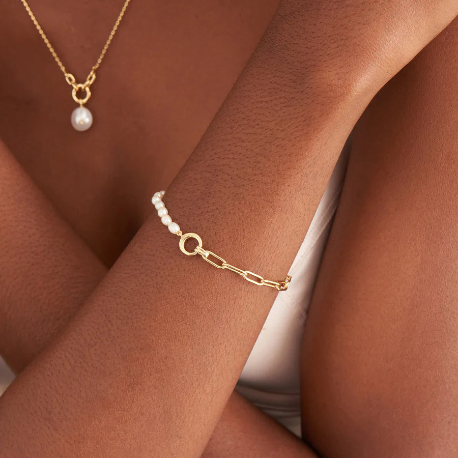 Gold Pearl Chunky Link Chain Bracelet B043-02G