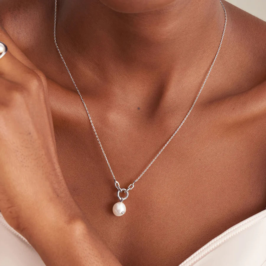 Silver Pearl Sparkle Pendant Necklace N043-03H