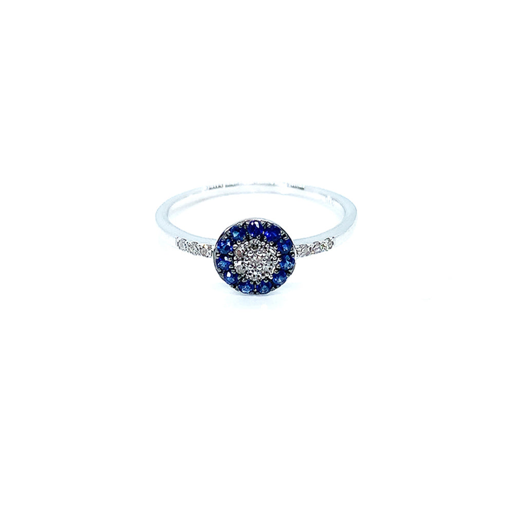 9ct White Gold Diamond and 0.20tct Sapphire Cluster Ring