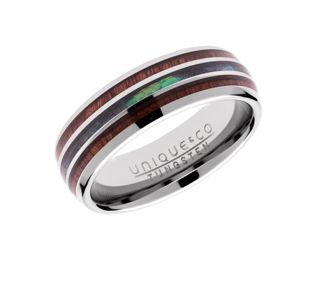 Tungsten Ring with Wood and Abalone Shell Inlay TUR-100