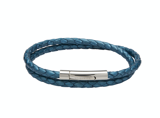 Metallic Blue Leather Bracelet with Steel Clasp B437BM