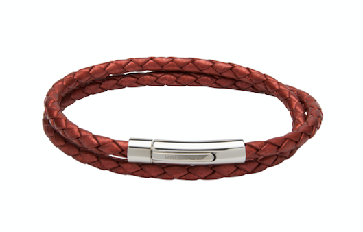 Moroccan Red Leather Bracelet with Steel Clasp B437MR