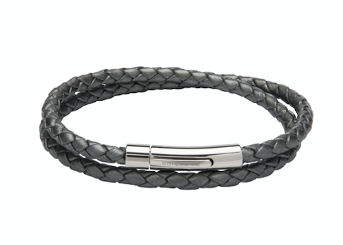 Silver Grey Leather Bracelet with Steel Clasp B437SG
