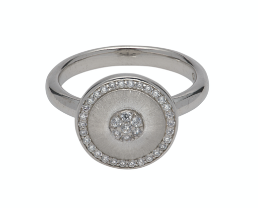 Satin Pave Cubic Zirconia Disc Ring MR-715