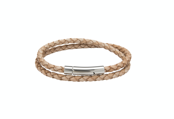 Natural Leather Bracelet with Steel Clasp B437NA