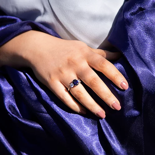 Oval Sapphire Blue Zirconia Trilogy Ring R3762