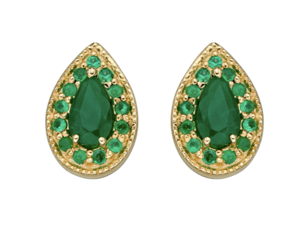 9ct Gold Emerald Teardrop Earrings