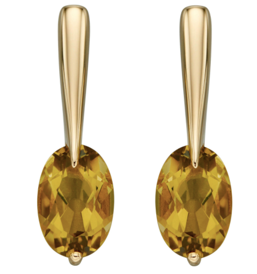 9ct Yellow Gold Olive Quartz Long Drop Earrings