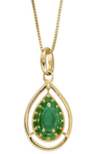 Load image into Gallery viewer, 9ct Yellow Gold Cut Out Teardrop Pendant With Emeralds
