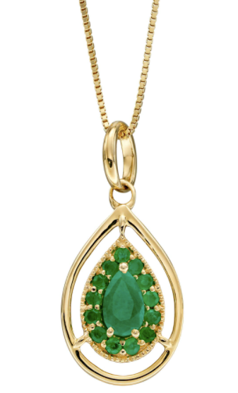 9ct Yellow Gold Cut Out Teardrop Pendant With Emeralds