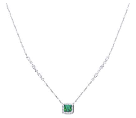 Art Deco Style Emerald Pave Necklace With Cubic Zirconia N4402