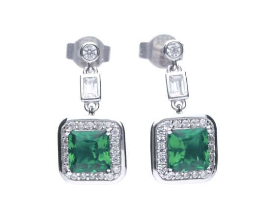 Art Deco Style Emerald Pave Earrings With Cubic Zirconia E5904