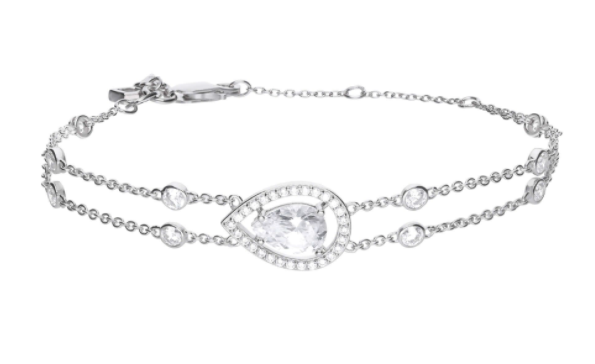 Teardrop Shaped Diamonfire Zirconia Bracelet With Double Chain B5331