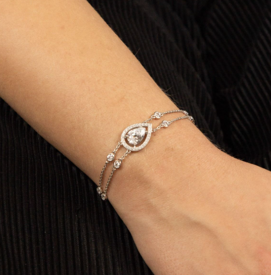 Teardrop Shaped Diamonfire Zirconia Bracelet With Double Chain B5331