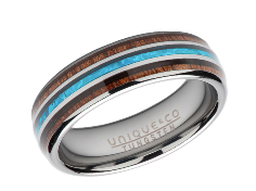 Ladies Tungsten ring with Wood & Blue Opal TUR-124