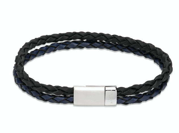 Navy & Black Leather Bracelet with Magnetic Clasp B507NV