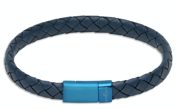 Blue Leather Bracelet with Blue IP Steel Clasp B494NV