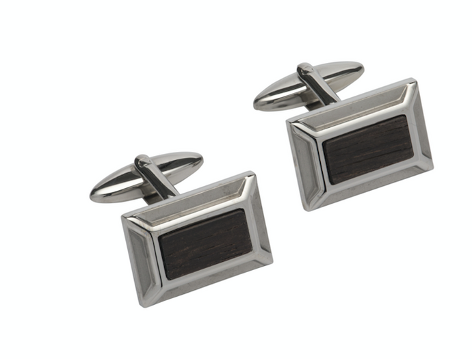 Steel Cufflinks with Ebony Wood Inlay QC-241