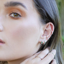 Load image into Gallery viewer, Silver Green Teardrop Huggie Earrings
