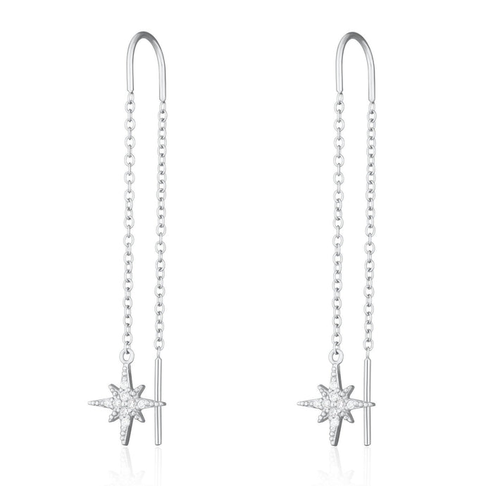 Silver Starburst Star Threader Earrings
