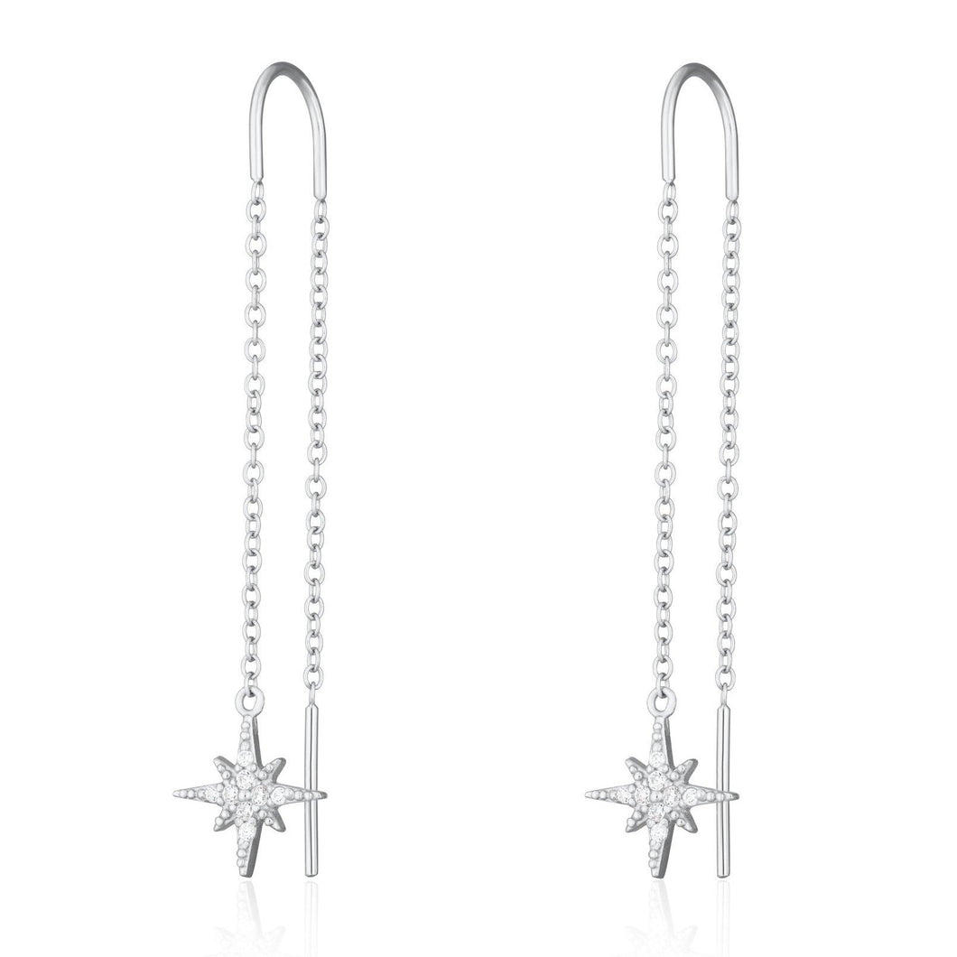 Silver Starburst Star Threader Earrings